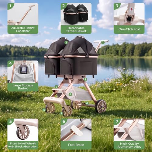 Double Pet Stroller with Detachable Carriers (Black)