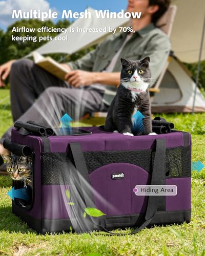 Cat Carrier Soft Double Pet Crate for 2 Cats Travel (Purple)