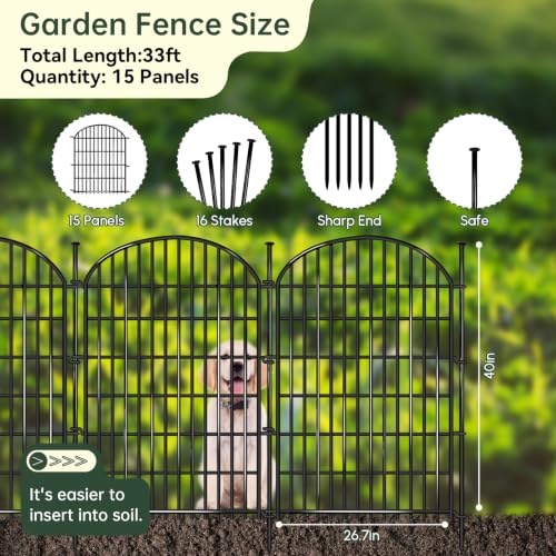 15 Panels No Dig Decorative Garden Fence (Black / 15 Panels, 33ft(L) x 40in(H))