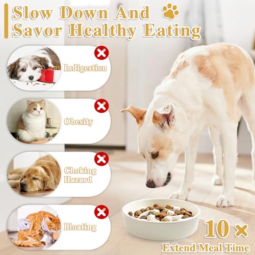 Ceramic Slow Feeder Dog Bowls (Beige-L)