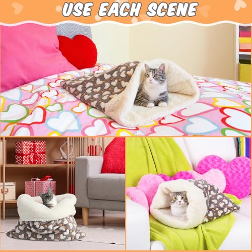 Self Heating Cat Sleeping Bag for Indoor Cats (Heart / Gray)