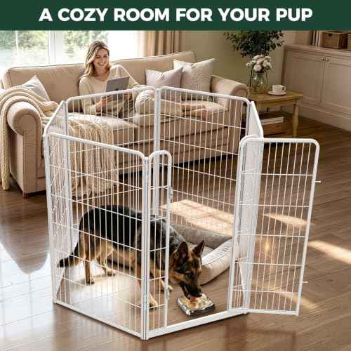 Homeplus Indoor Dog Playpen with Lick Mat (White / 45"H)
