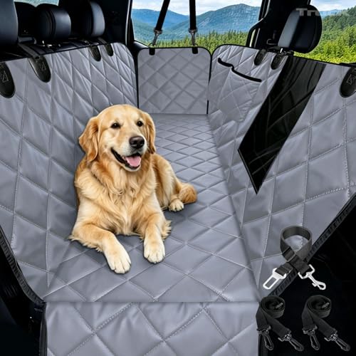 XL Dog Car Seat Cover for Back Seat with Safety Belt for Trucks (Gray / Truck)