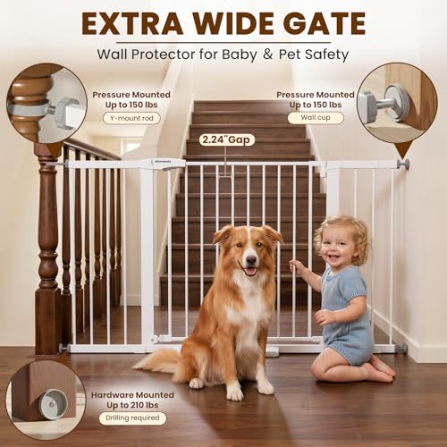 36 58" Extra Wide Baby Gate for Stairs (White / 36-58"W x 30"H)