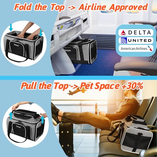 Top Expandable Small Pet Carrier 18"x11"x11" Airline Approved (18.0"L x 11.0"W x 11.0"H / Grey)