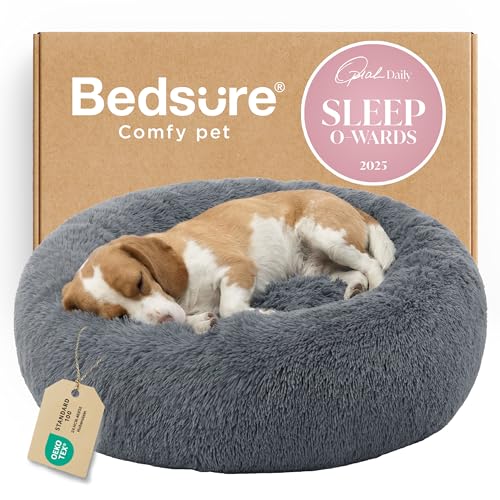 Calming Dog Bed Medium Large Size Dogs Washable Pet Bed (33"L x 33"W x 8"Th / Dark Grey)