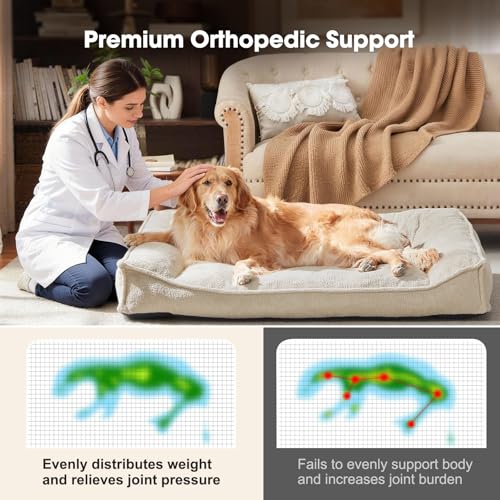 XXL Orthopedic Dog Beds Large Sized Dog (Beige / 45"L x 32"W x 9.5"Th)