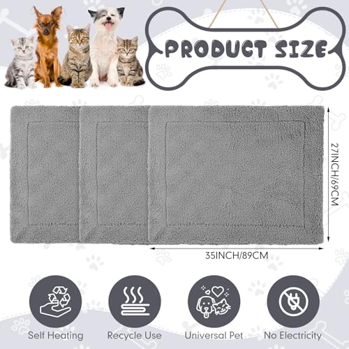 3 Pack Self Warming Dog Bed for Large Dog 27x35 Inch Mat Self Heating Cat Reflects Body Heat Extra Warm Thermal Pet Pad Washable Cat Bed for Outdoor Indoor Large Kittens Puppy (Black/Gray / 27x35 Inch)
