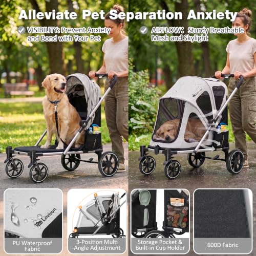 Dog Stroller for Medium Dogs 88lbs with Ramp for Easy Access Foldable (Black&Gray)