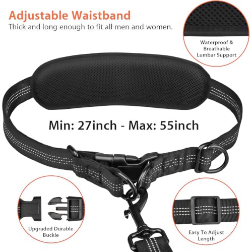 Hands Free Dog Running Leash with Waist Belt (Large)