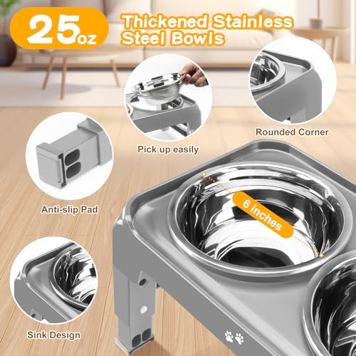 Elevated Dog Bowls for Small Medium Dogs (Grey / 6" for Small Dogs)