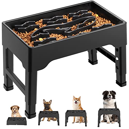 9 Cups Elevated Slow Feeder Dog Bowls 4 Adjustable Heights (Black)
