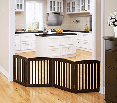 Wooden Freestanding Foldable Pet Gate for Dogs (Espresso / 24" Height-4 Panel)