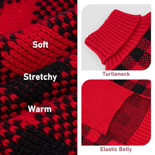 Dog Christmas Sweater for Small Dogs with Red Buffalo Plaid Reindeer (Large (11-19lbs) / Christmas)