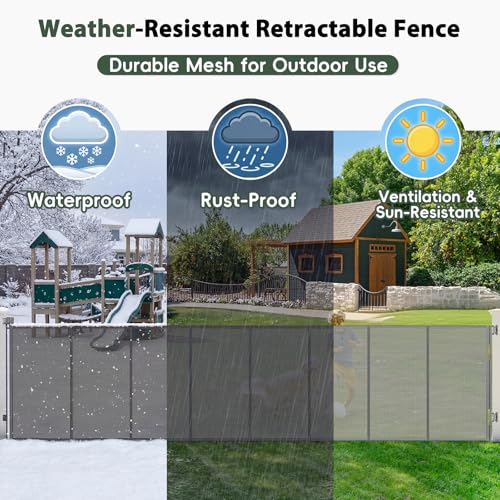 275" Retractable Baby Gates Extra Wide Retractable Fence Outdoor (Gray / (48" Tall x 275" Wide))