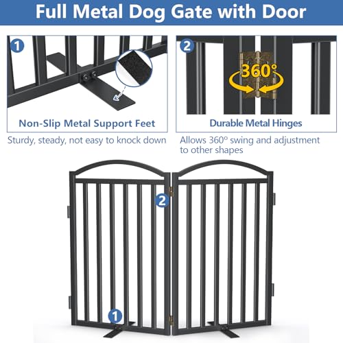 Metal Freestanding Dog Gates (Black / 40''W × 24''H)