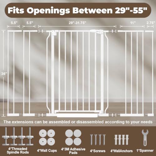 36" Extra Tall Baby Gate (White / 29-55"Wide, 36"Tall)