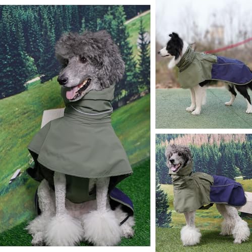 Dog Raincoat with High Collar (Green&Navy / Large(22-37lb))