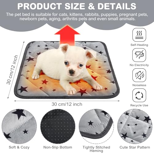 4 Pack Self Warming Cat Bed Self Heating Cat Mat Star Pattern Soft Dog Crate Pad Thermal Pet Mat Anti Slip Kennel Dog Washable Warming Bed for Outdoor Indoor (12 x 12 Inch / Gray)