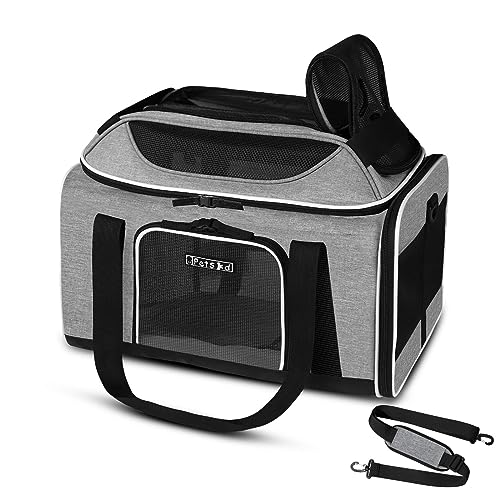 Top Expandable Small Pet Carrier 17"x11"x9.5" Airline Approved (17.0"L x 11.0"W x 9.5"H / Grey)