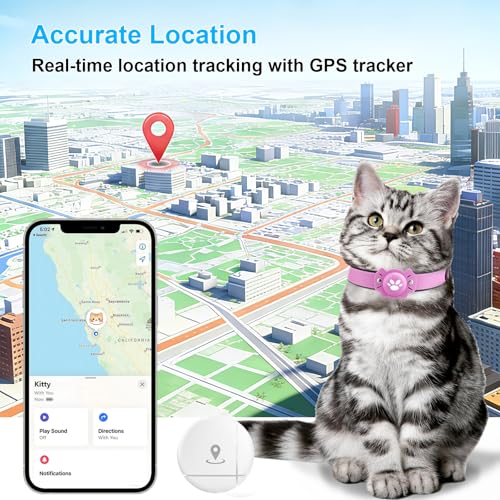 2-in-1 GPS Tracker for Cats: Smart Pet Collar with Real-Time Tracking,No Monthly Fee/Subscription (iOS & Android) Waterproof, Anti-Lost,365-Day Long Battery Life GPS Tracker Cat Collar (Pink) (Pink)