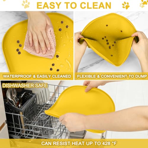 Waterproof Silicone Pet Food Mat with Raised Edge for Dog & Cat (Vivid Yellow / 12"L x 12"W)