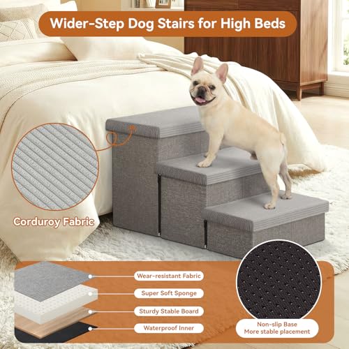 Dog Stairs with Storage (Grey Stripes Lids No Condo / 3)