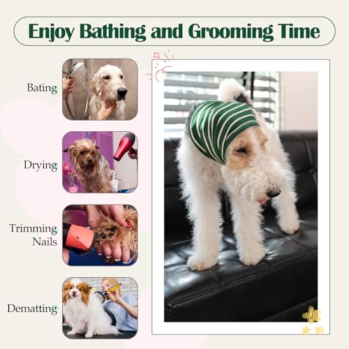 Calming Hoodie Dog Grooming Ear Cover Anxiety Relief (M(Head Girth: 11.8in-19.7in) / GreenStriped)