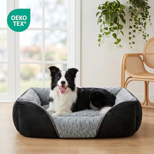 Small Dog Bed Rectangle Washable Orthopedic Soft Calming Sleeping Durable Pet Cuddler with Anti (S(20"x 19"x 6") / Black)