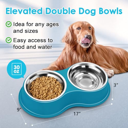 Dog Bowls Large Stainless Steel Dog Water and Food Bowls Set with No (Large-34oz / A-green)