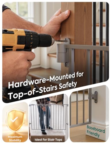 34" H Extra Tall No Bottom Bar Baby Gate (Grey - B17 / 34" H, 26-43" W-Standard)