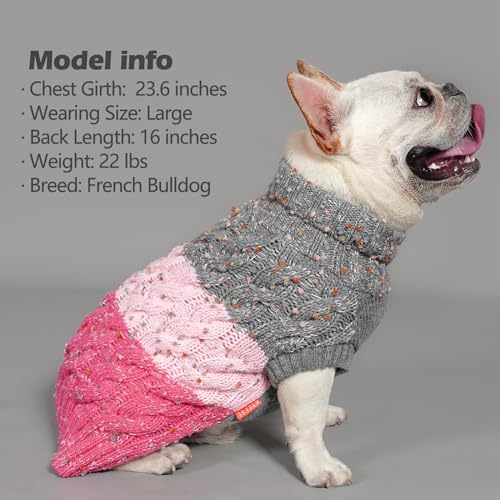 Color Block Dog Sweater for Small Dogs Turtleneck Thermal Knit (Large (20-30lbs) / 02# Pink)