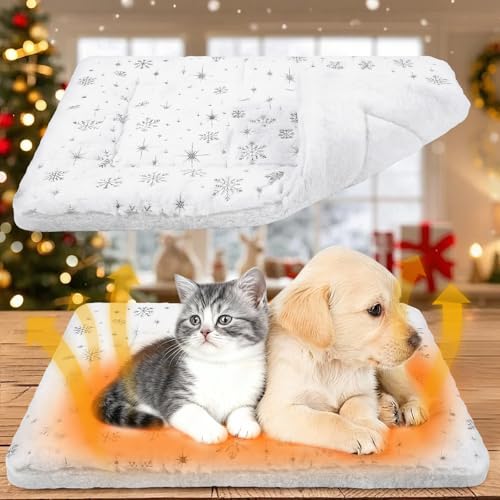 2 Pack Christmas Self Warming Cat Mat Snowflake Thermal Pet Blanket (White)