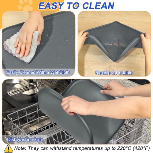 Waterproof Silicone Pet Food Mat with Raised Edge for Dog & Cat (Dark Grey / 19"L x 12"W)
