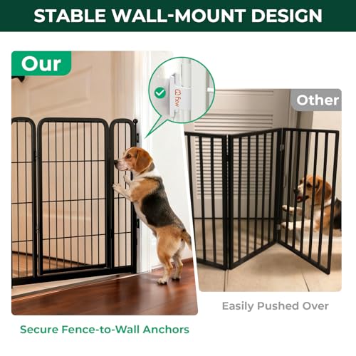 Dog Gate Extra Wide Adjustable for Openings Up to 219" (Black / Up to 219" W【7 Panels + 1 Door】 / 32"H)
