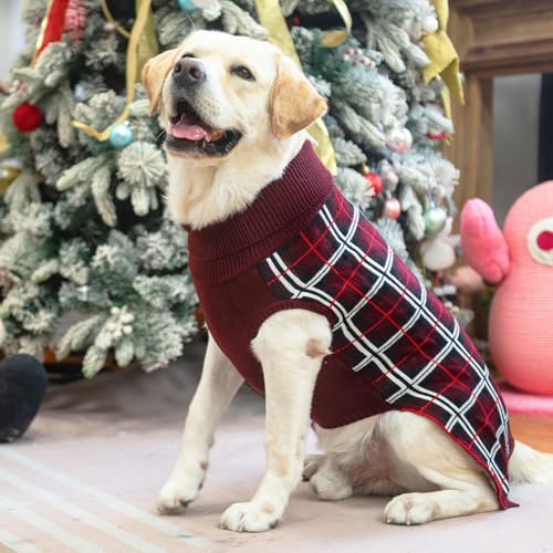 Dog Christmas Sweaters for Large Medium Small Dogs (XS - Chest 15", Back 10" / Deep Red)