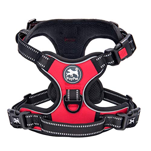 No Pull Dog Harness Large with Front Clip & Neck Release Buckle (XL / Red)