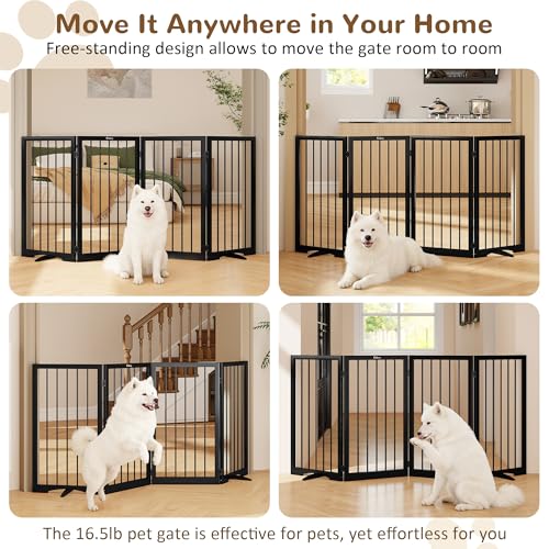 32" Extra Tall Free Standing Dog Gate Indoor (Black / 4-Panel, 32"Tall)
