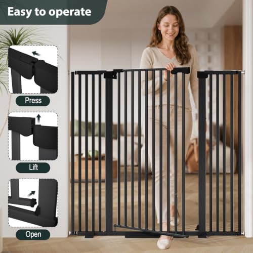 51'' Extra Tall Cat Gate Barrier for Doorways Hallways (Black-51"tall / 30''-32.6''Wide)