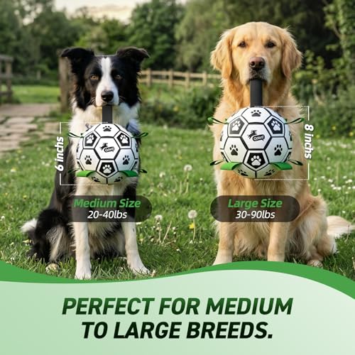 2 PCS Dog Toys Soccer Ball Set with Straps (Soccer Set / 2 Pack (6 & 8 Inch))