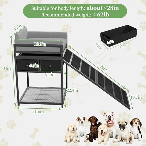 Dog Window Perch & Retractable Stairs and Storage Drawers (Black&Grey)