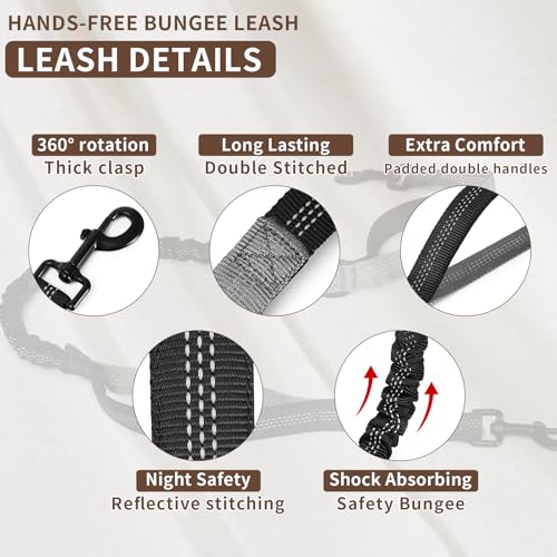 Hands Free Dog Leash for 2 Dogs Up to 250 lb (Gray / Two Dogs)
