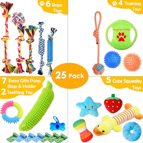 Dog Toys 25 Pack for Fun and Teeth Cleaning