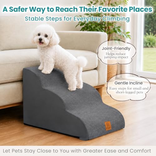Dog Stairs for Small Dogs and Cats (Gray / 3-Step (H15.7))