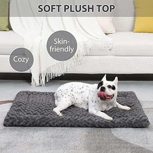Washable Dog Bed Mat Medium Size Fluffy Pet Crate Pad 24x18 (Grey / 24.00" x 18.00" x 1.50")