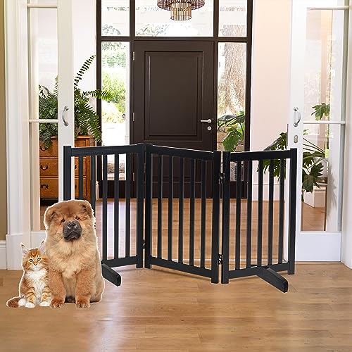 Wooden Free Standing Dog Gate 60" W x 30" H (Black / 60"W x 30"H)