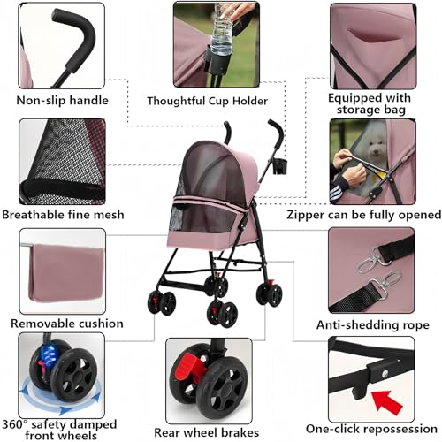 Cat Stroller Foldable Lightweight for Small Dogs Cats 0 (pink)
