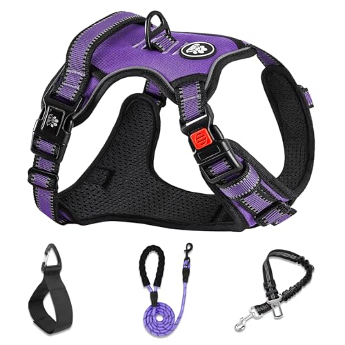 Reflective Dog Harness for Large Dogs (Purple / X-Large)