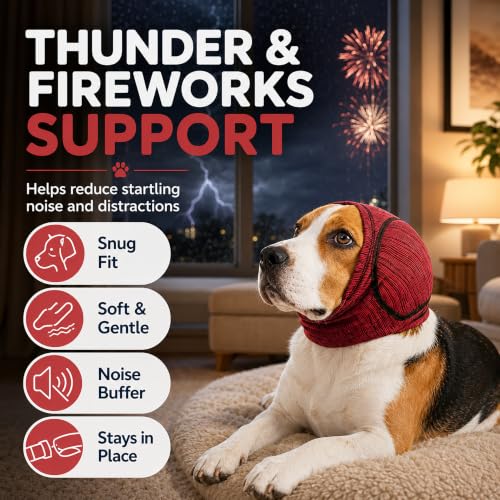 Dog Calming Head Wrap (Red / M:Head Circumference: 13.8–16.5 in)