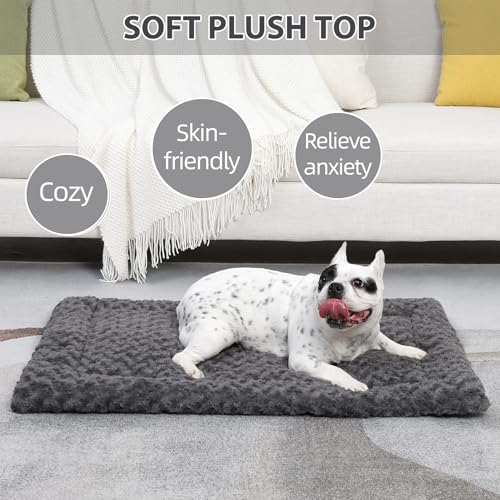 Washable Dog Bed Mat Large Size Fluffy Pet Crate Pad 42x28 XL (Grey / 42.00" x 28.00" x 1.50")